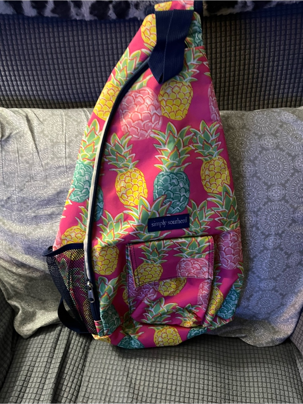 Simply Southern Hot Pink Pineapple Sling Backpack with Yellow & Green Accents